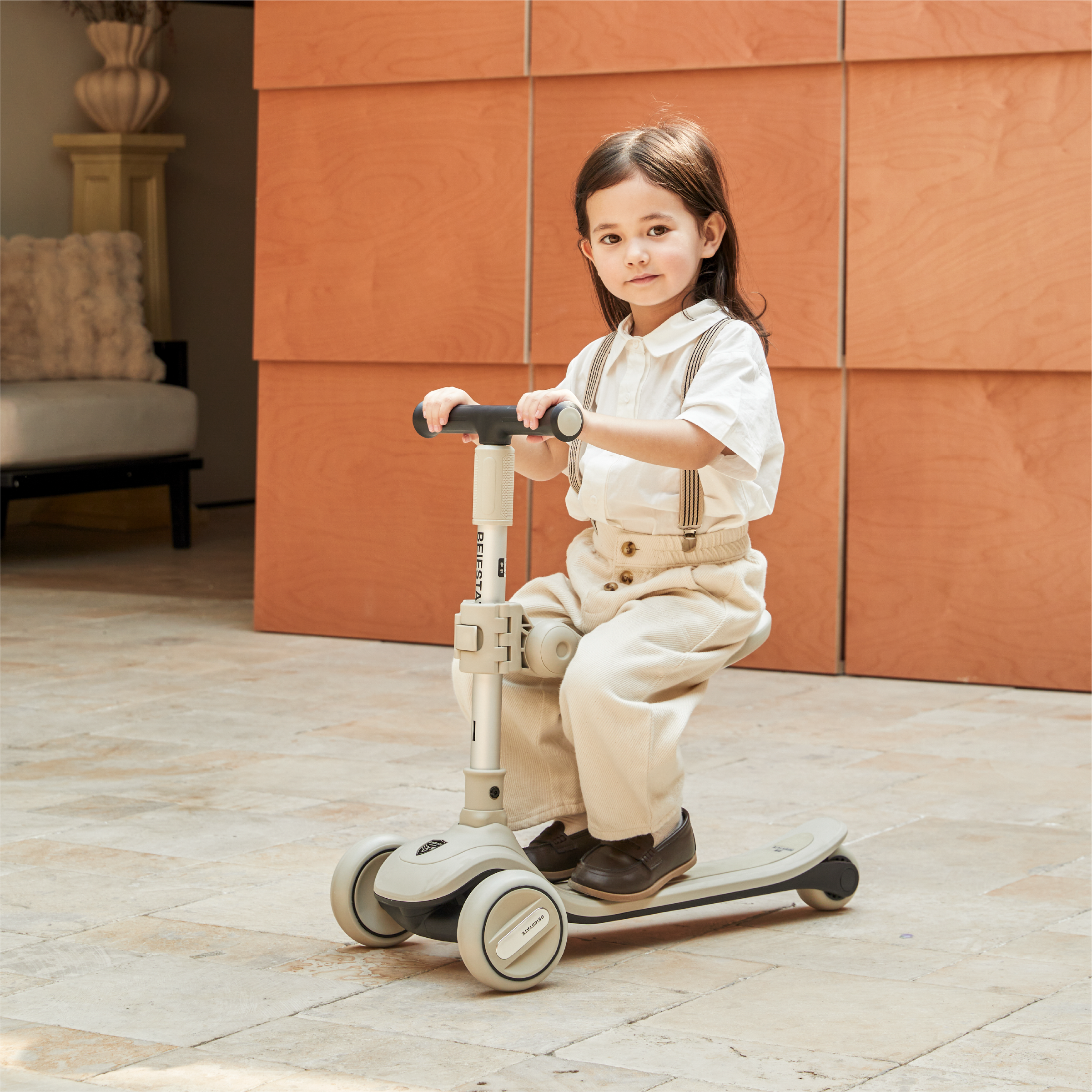 BEIESTATE 2-in-1 Aesthetic Foldable Scooter for Ages 1-8