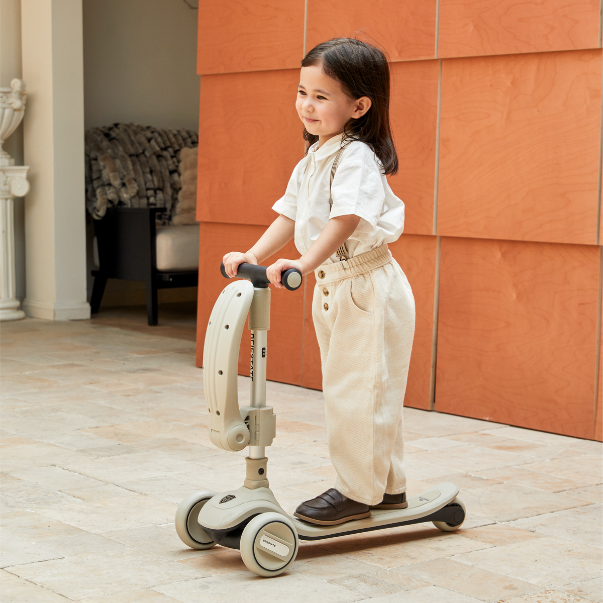 BEIESTATE 2-in-1 Aesthetic Foldable Scooter for Ages 1-8