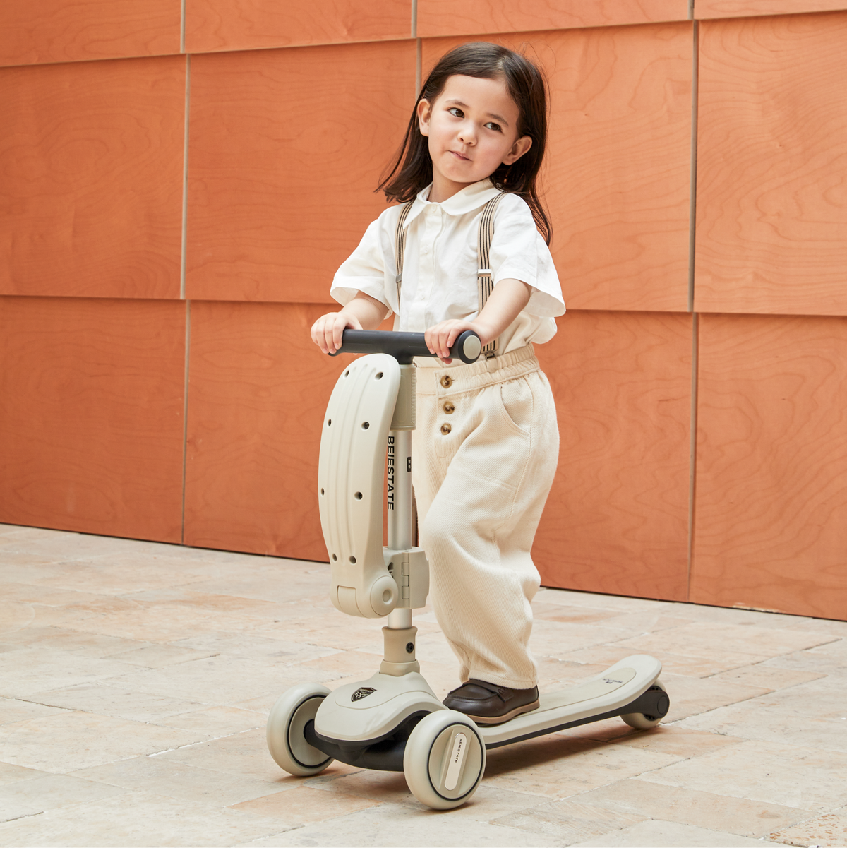 BEIESTATE 2-in-1 Aesthetic Foldable Scooter for Ages 1-8