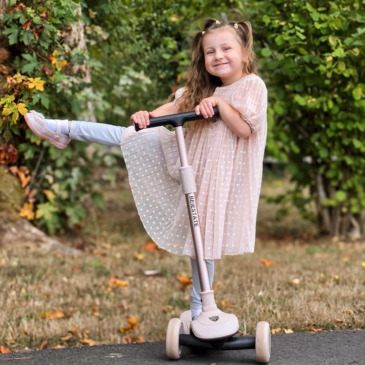 BEIESTATE 2-in-1 Aesthetic Foldable Scooter for Ages 1-8